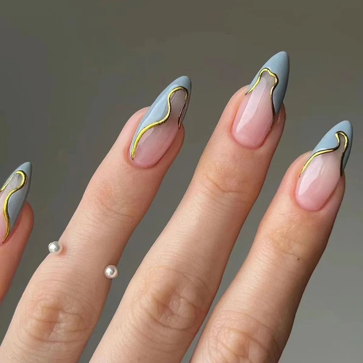 Medium Acrylic Almond Fake Nails – Removable Press-On, French Style, Europe/USA Design