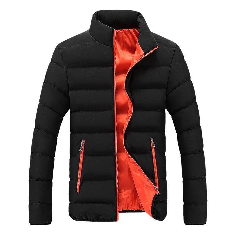 Men's Cotton Padded Jacket – Black, Warm, Casual, Autumn/Winter, Standing Collar, Thick Parker Coat