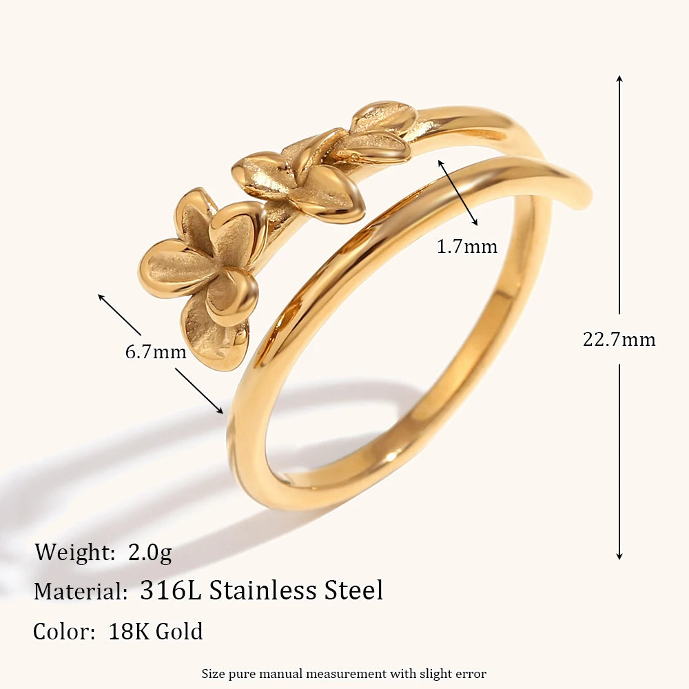 Gold Double Layered Flower Stainless Steel Ring