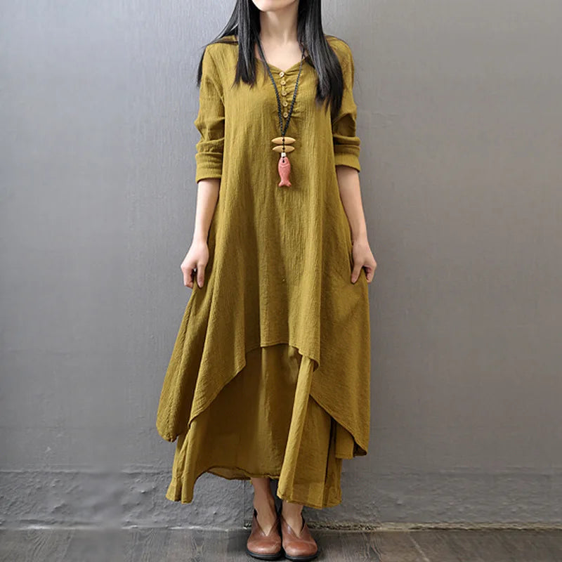 Spring Autumn New Two-piece Illusion Long Dress