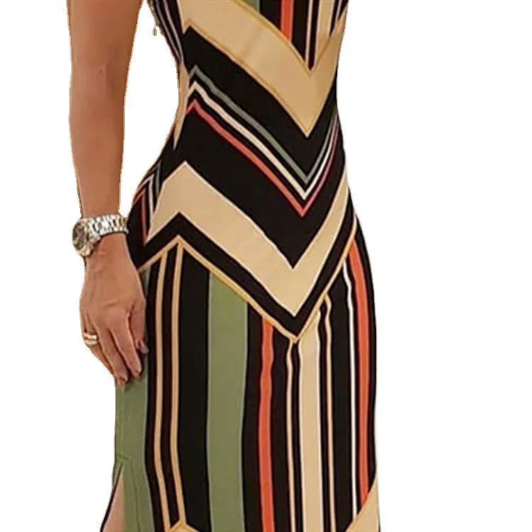 Striped Side-Slit Maxi Dress