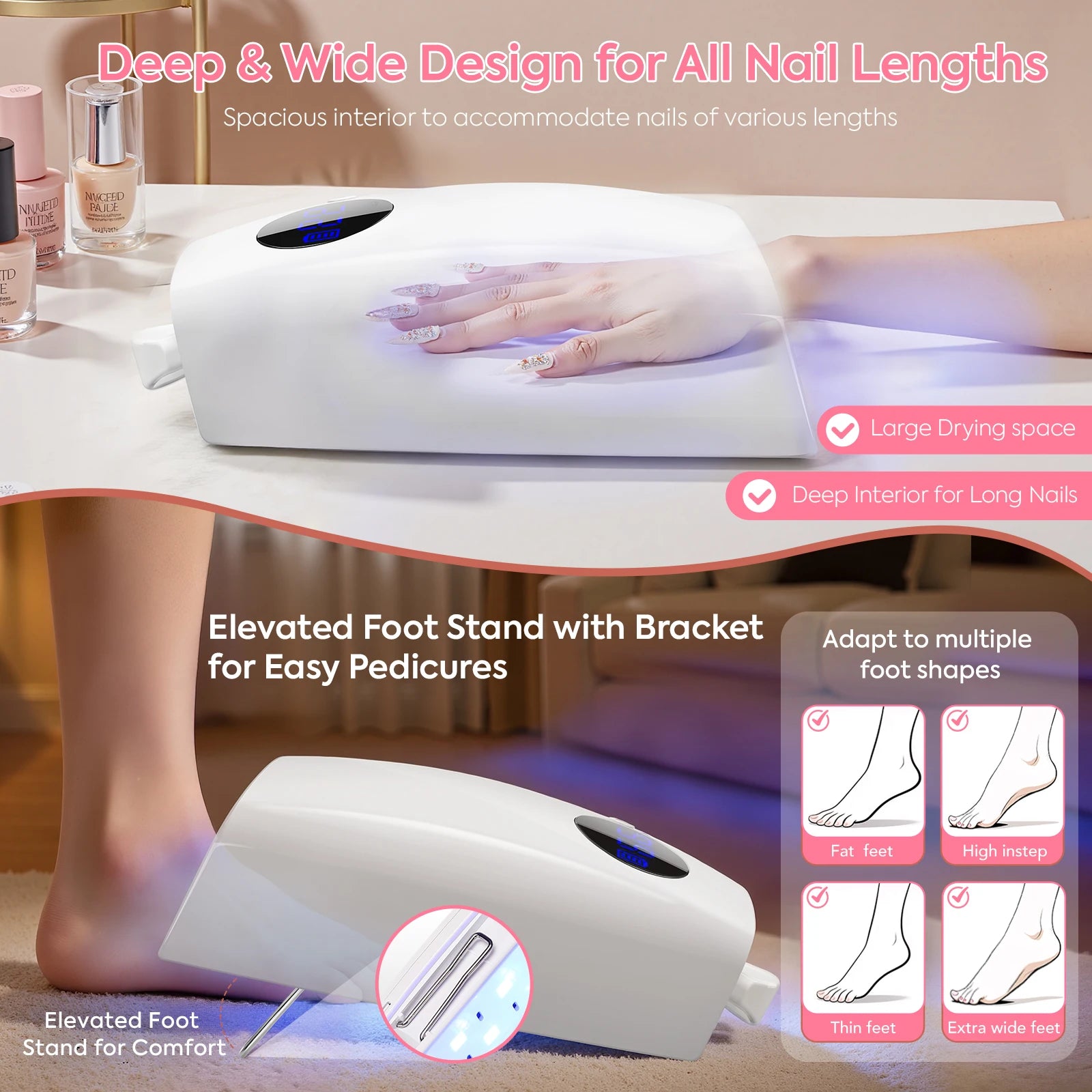 DianaBeauty UV LED Nail Lamp – Rechargeable, Cordless, 4 Timer Modes, 7500mAh Battery