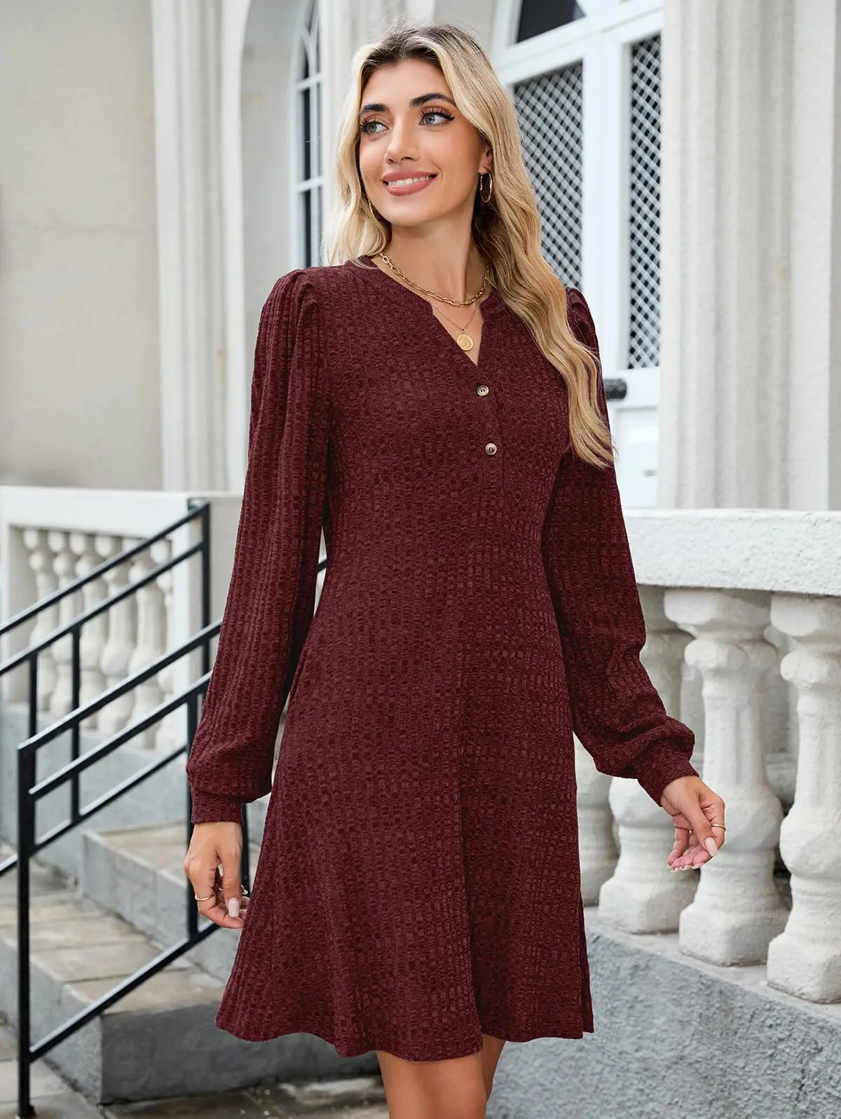 ZAFUL Women’s Long Sleeve V-Neck Knit Dress