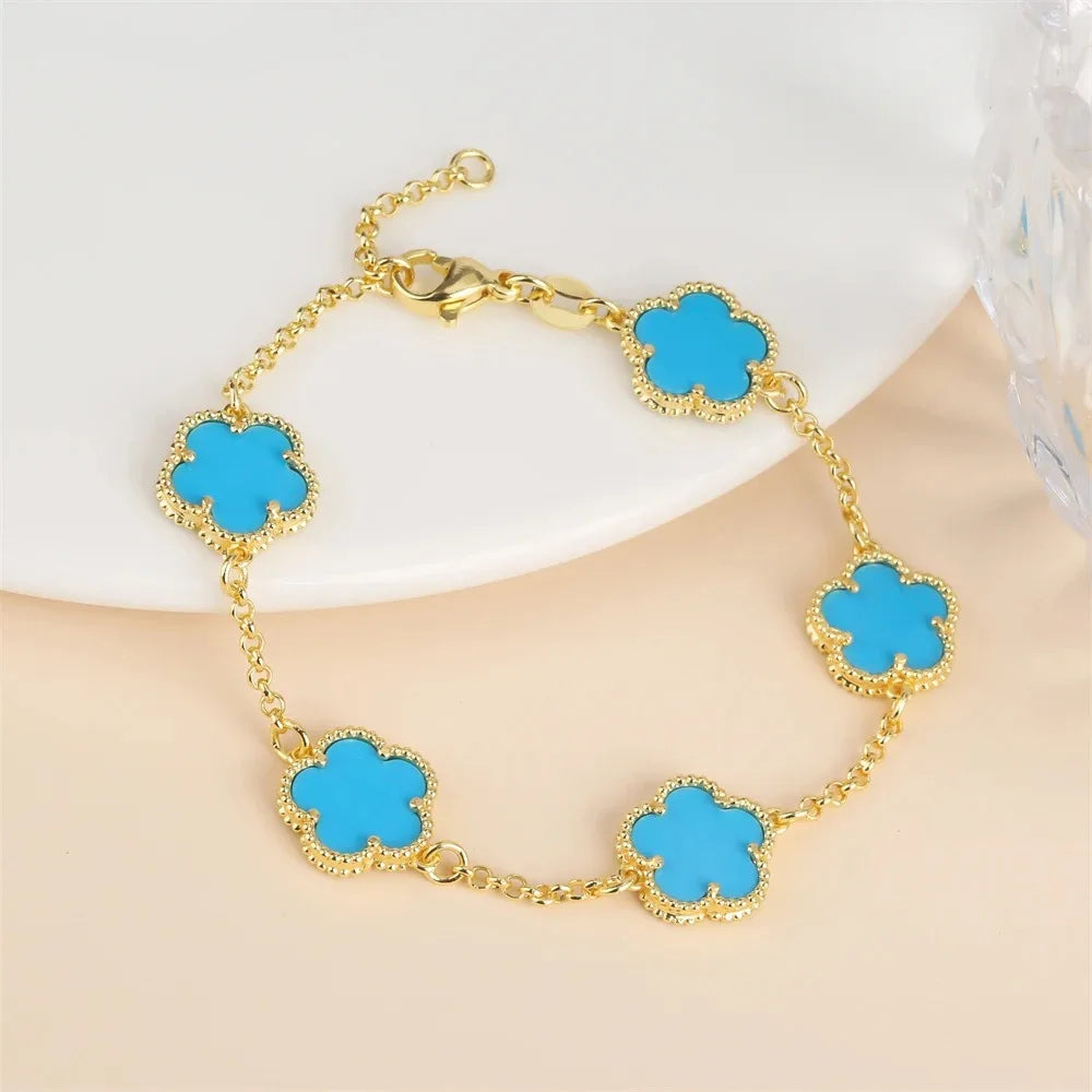 Five-Leaf Flower Jewelry Set – Bracelet & Necklace for Women
