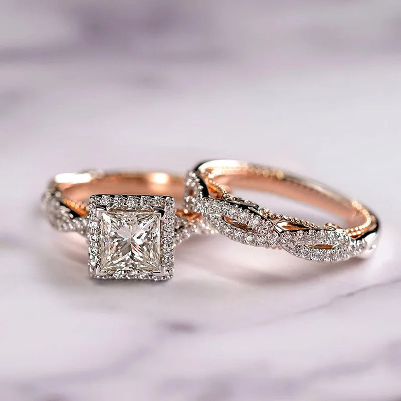 18K Rose Gold Princess Diamond Ring for Women