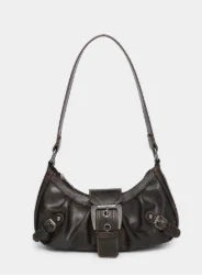 Y2K Retro Pleated Rivet Leather Shoulder Bag for Women