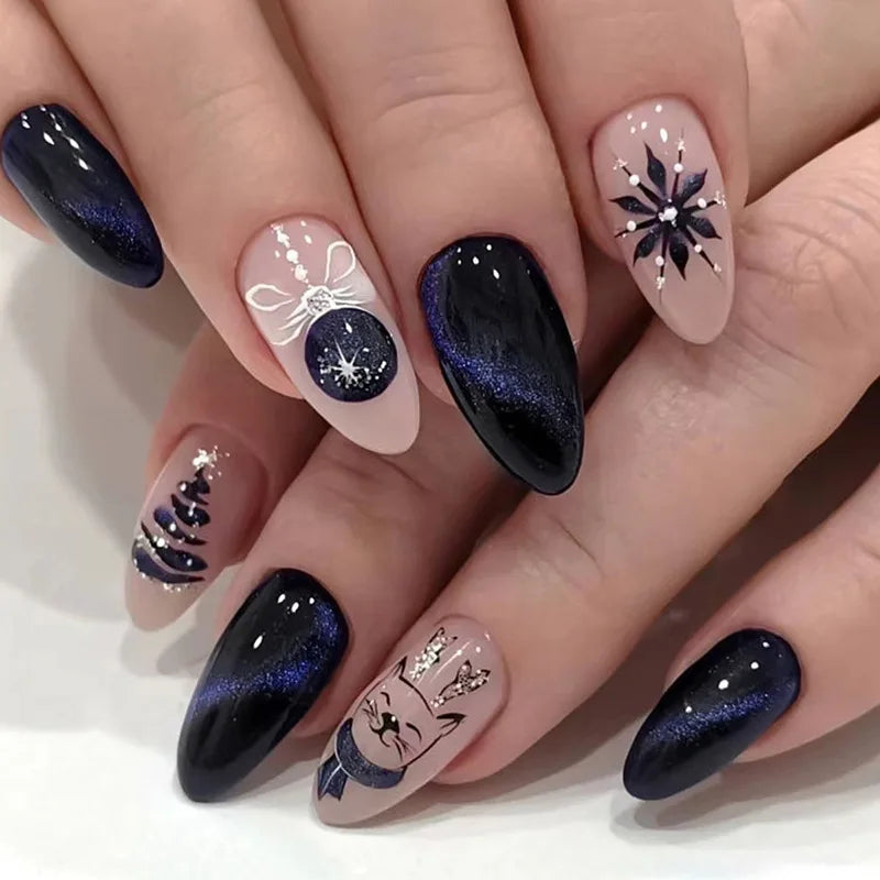 Medium Acrylic Almond Fake Nails – Removable Press-On, French Style, Europe/USA Design