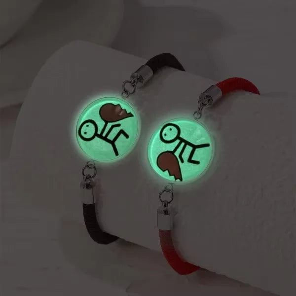 Sun & Moon Luminous Stainless Steel Couples Bracelet Set – Black Rope