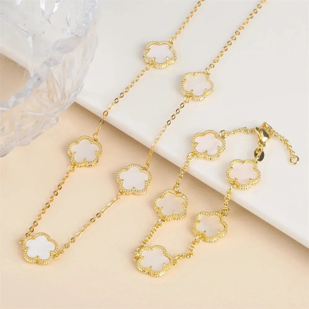 Five-Leaf Flower Jewelry Set – Bracelet & Necklace for Women