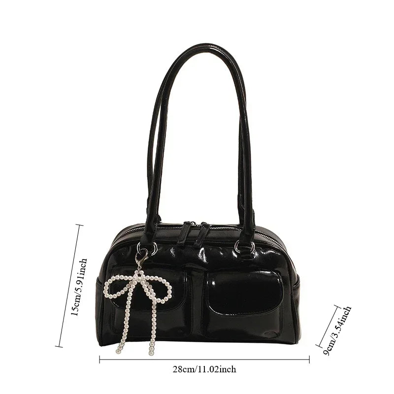 Glossy PU Shoulder Bag – Fashionable Versatile Handbag for Women