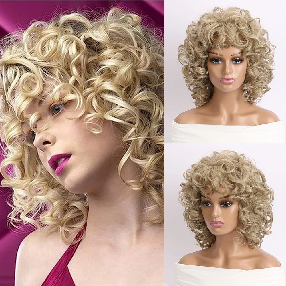 Light Gold Wig – Short Curly, Synthetic, Heat-Resistant, Daily & Party Use