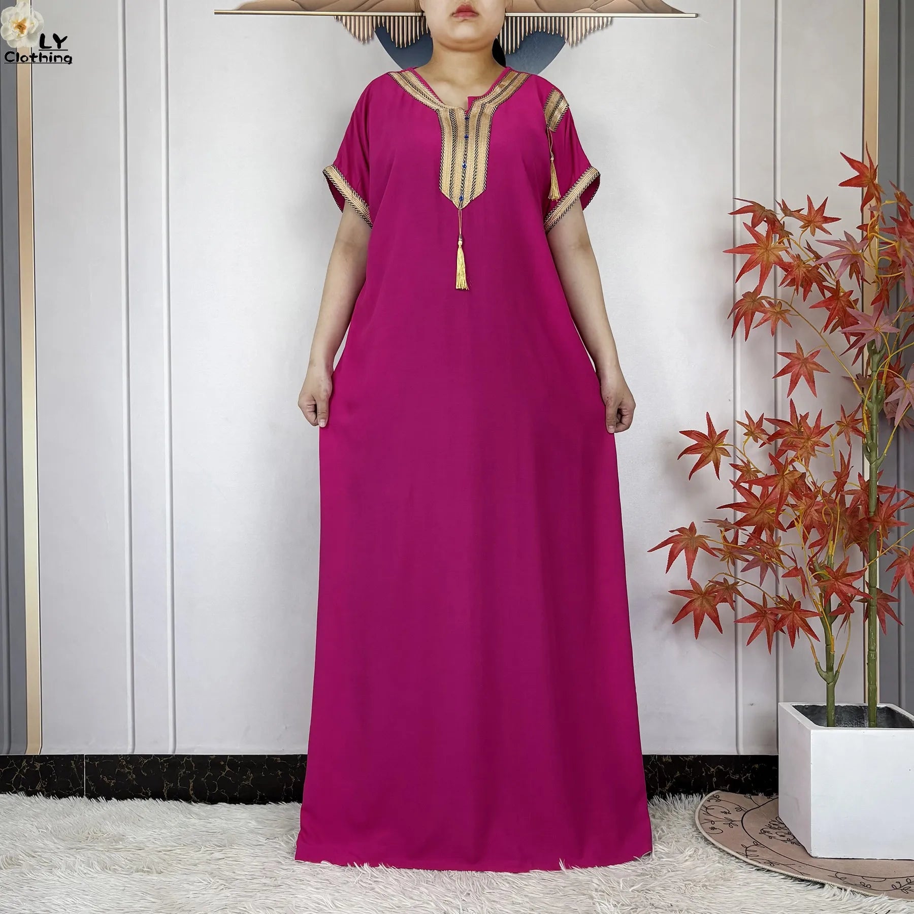 New Muslim Summer Cotton Maxi Dress – Loose Short Sleeve Abaya for Women
