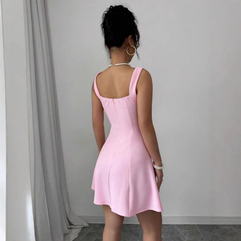 Summer Women Pink Pearl A-Line Dress