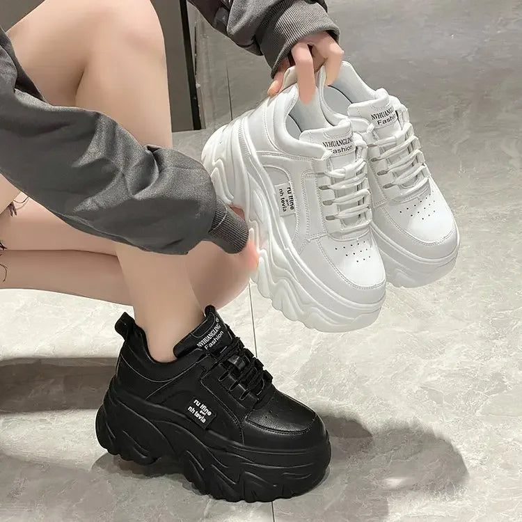 Rimocy Chunky White & Black Platform Sneakers for Women
