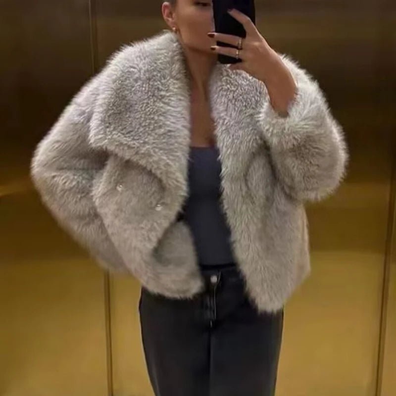HXAO Women's Winter Faux Fur Coat 2024 – Plush Fluffy Autumn Jacket