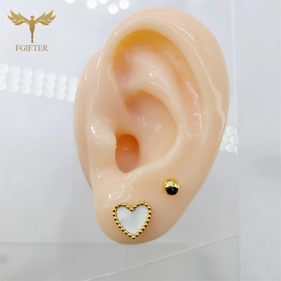 Romantic Heart CZ Ball Stud Earrings – Gold Stainless Steel