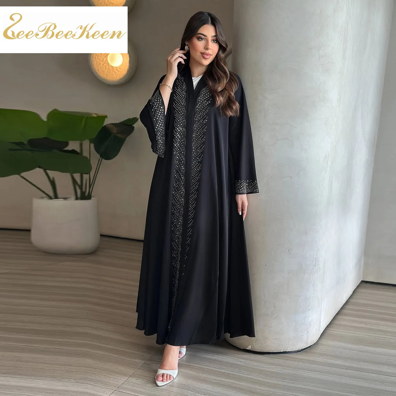 Luxury Crystal Dubai Abaya Dress – Elegant Modest Kaftan Cardigan for Muslim Women