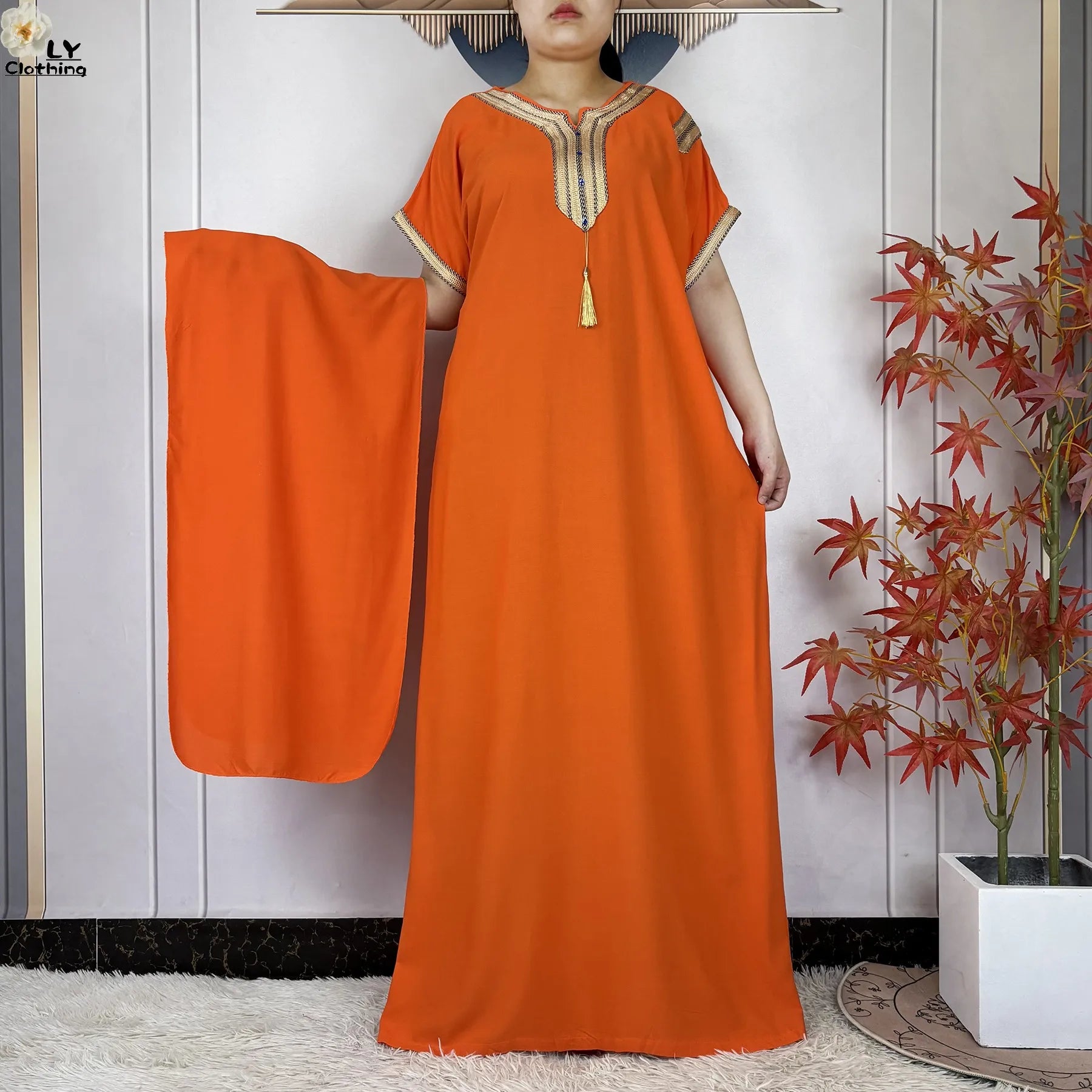New Muslim Summer Cotton Maxi Dress – Loose Short Sleeve Abaya for Women