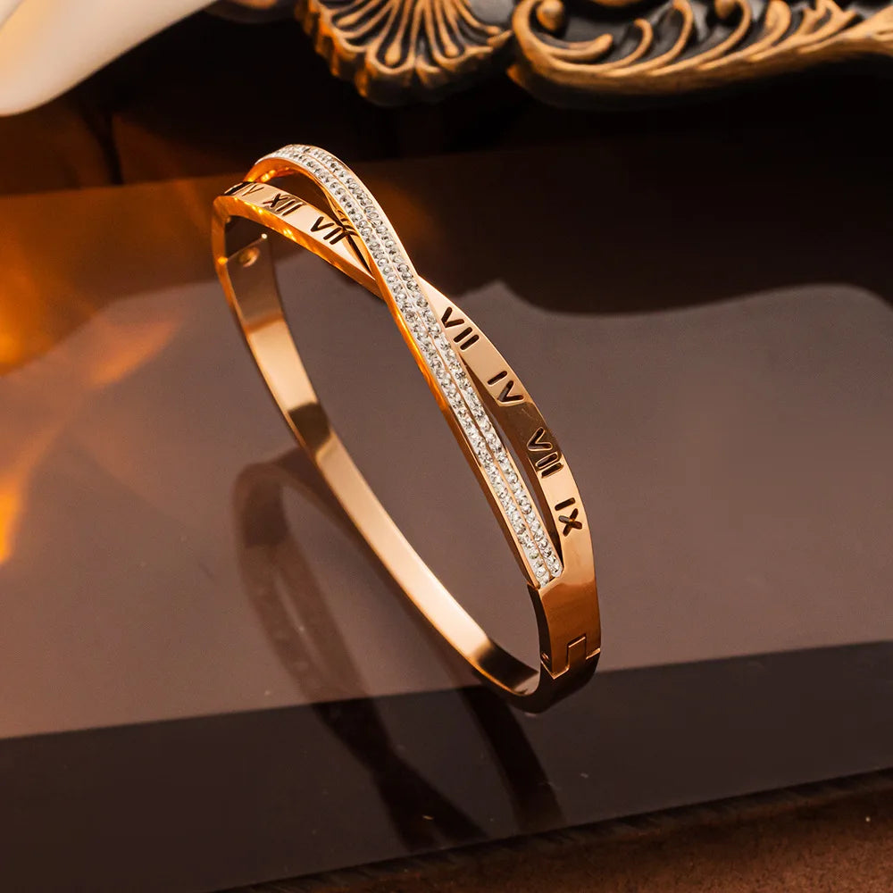 Classic Roman Numeral Cross Rhinestone Bracelet for Women