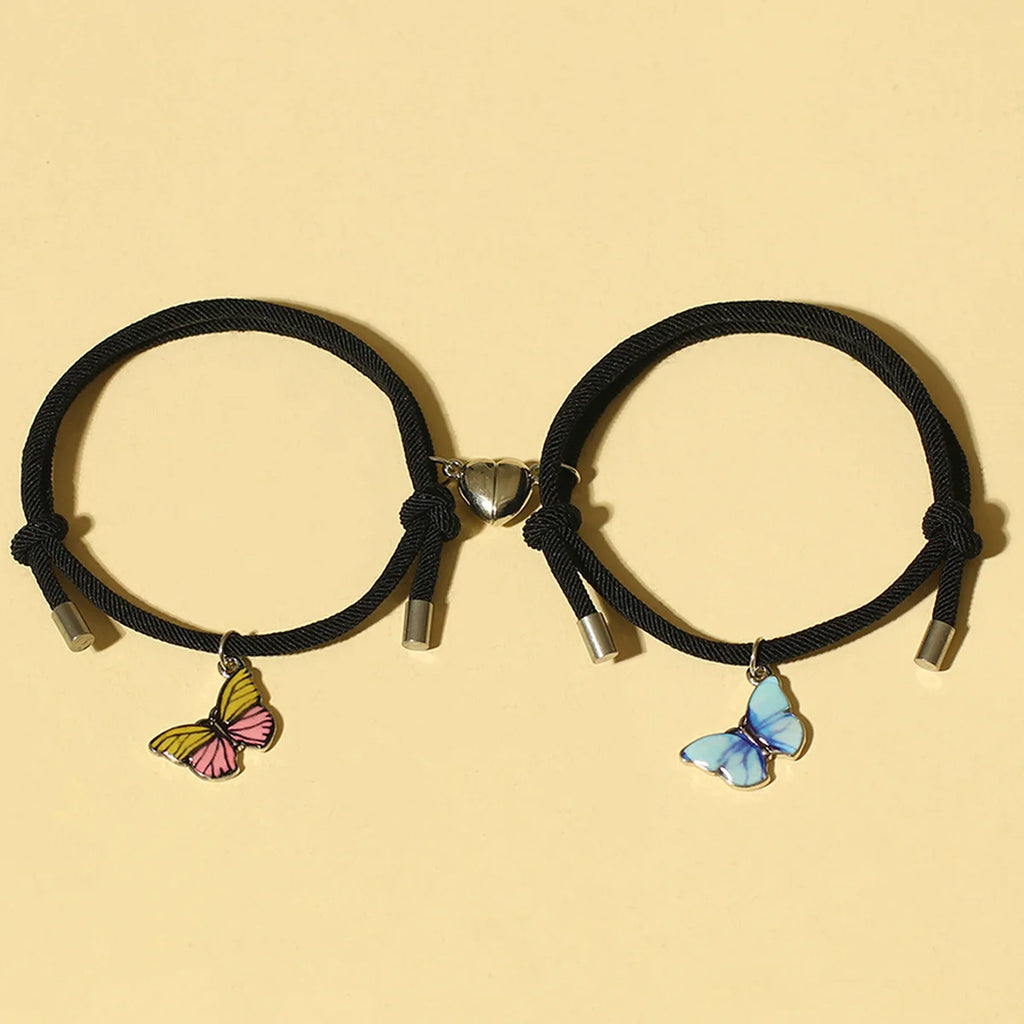 Butterfly Luminous Pendant Bracelet Set – Couples Black Rope