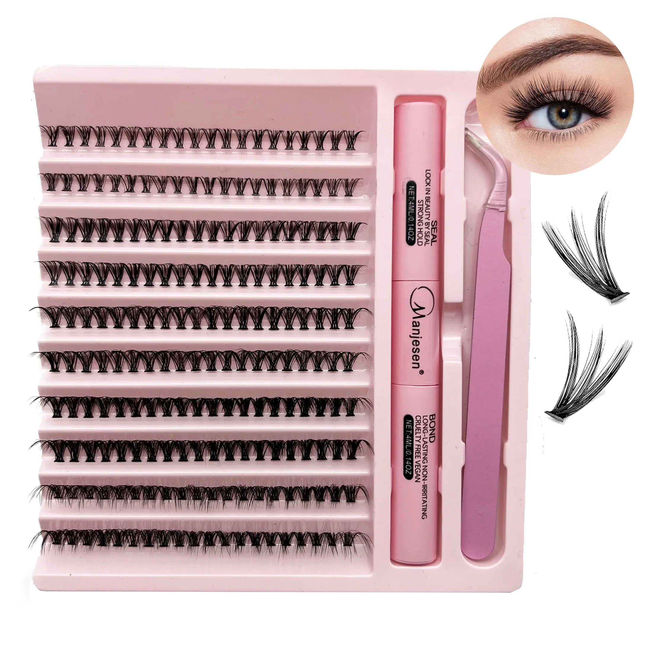 DIY Eyelash Extension Kit – 200PCS Clusters, Bond & Seal, Makeup Tools & Accessories