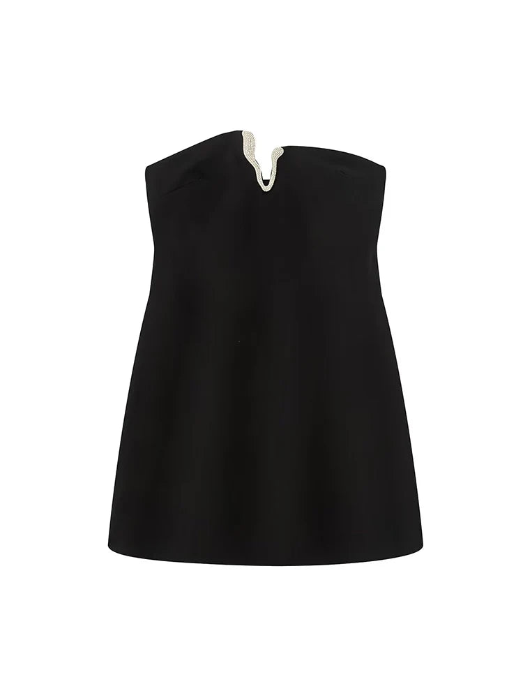 TFMLN Women Strapless Mini Diamond V-Neck Dress