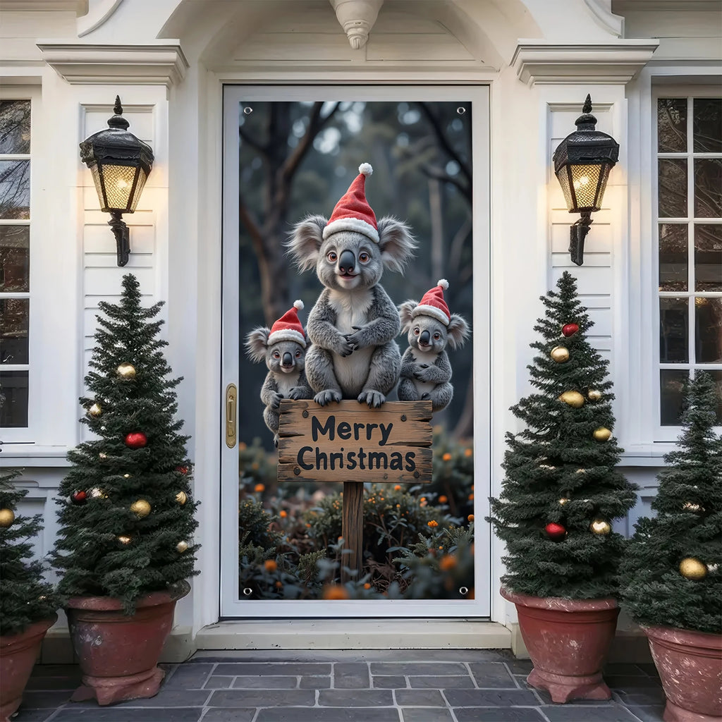 🧸 Festive Koala Christmas Door Banner – Rideau de Noël Joyeux
