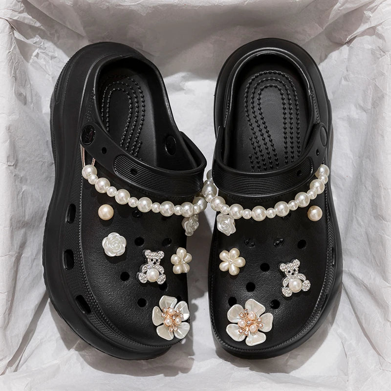 Pearl Chain Platform Sandals – Fashion Thick Sole Beach Clogs for Women