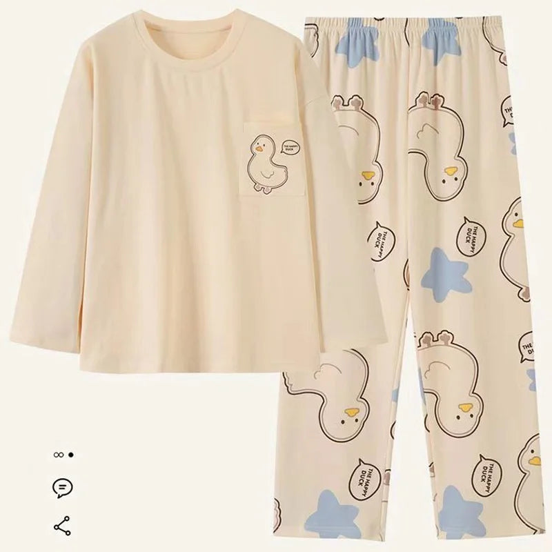 Women’s Cartoon Long-Sleeve Pajamas – Spring & Autumn Homewear Loose Fit