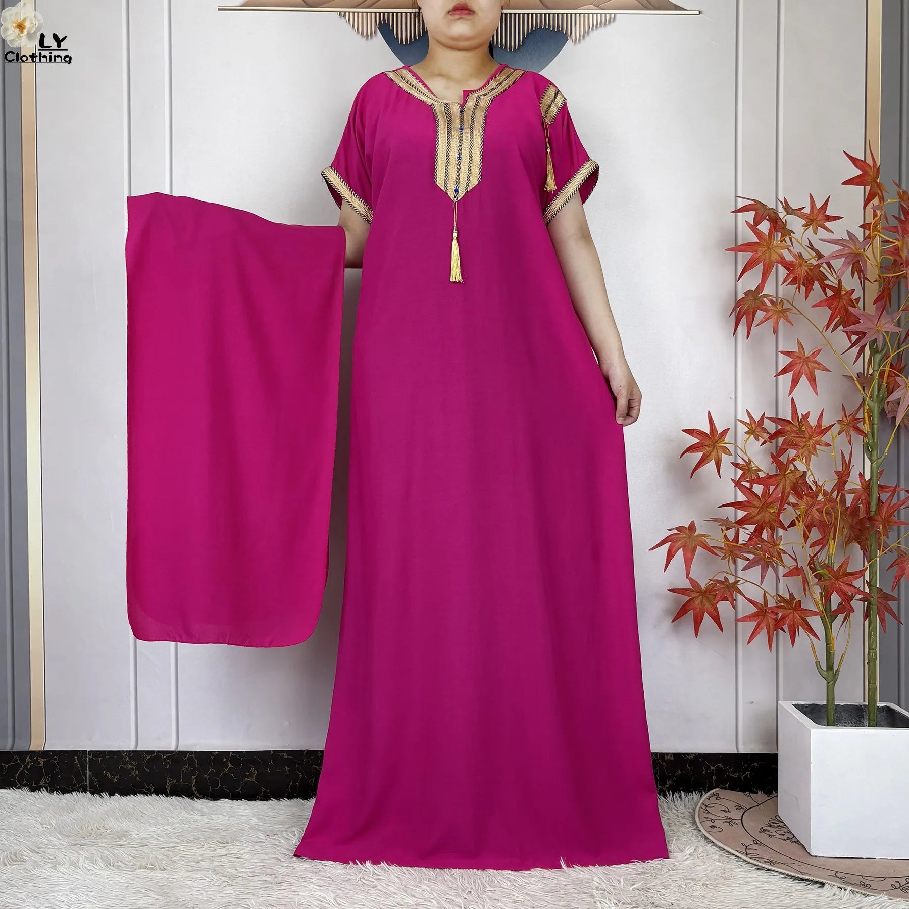 New Muslim Summer Cotton Maxi Dress – Loose Short Sleeve Abaya for Women