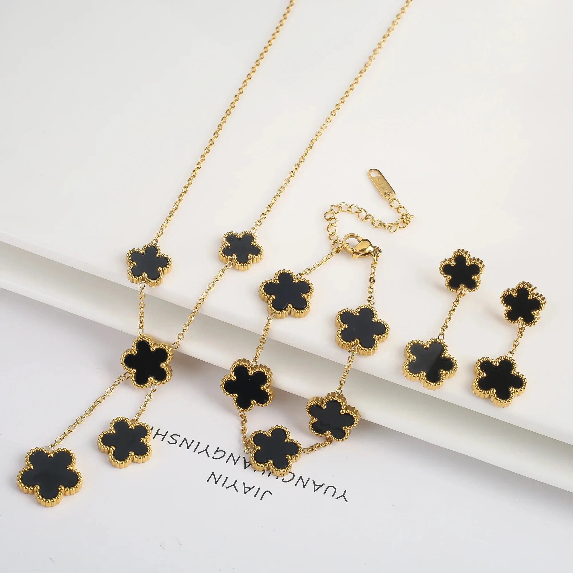 Clover Five-Leaf Stainless Steel Jewelry Set for Women