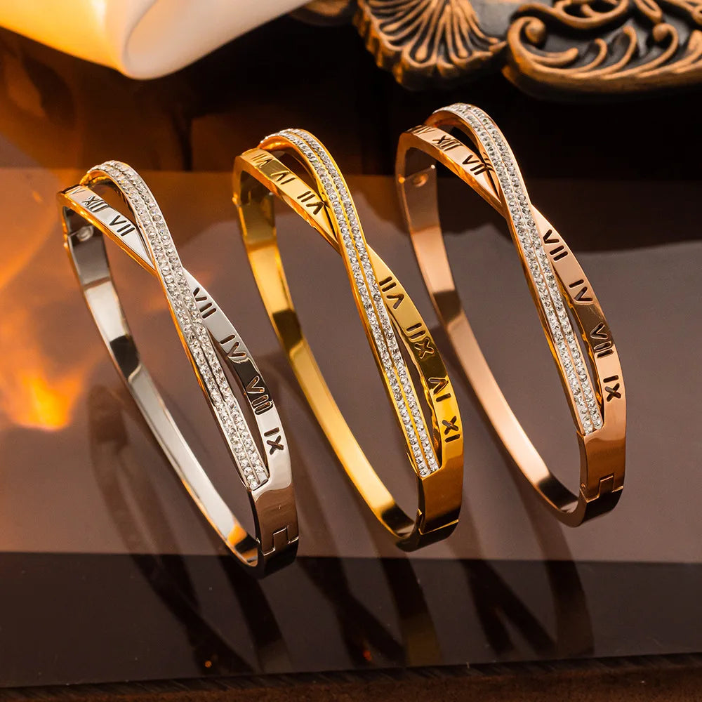 Classic Roman Numeral Cross Rhinestone Bracelet for Women