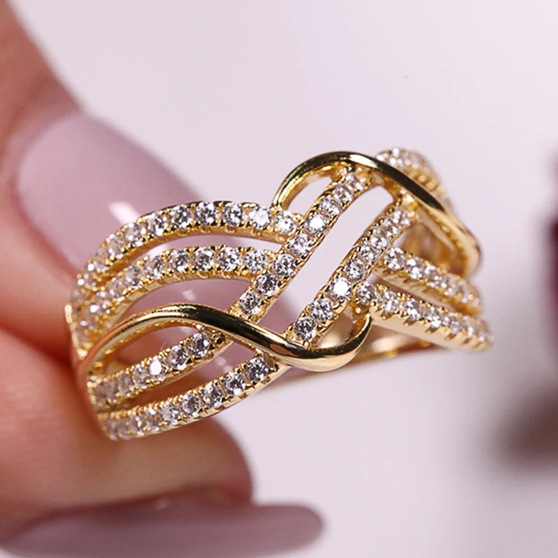 Huitan Trendy CZ Twist Cross Ring for Women