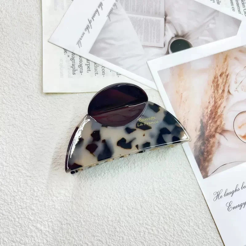 Vintage French Hair Clip – Two-Tone Wood & Marble Design