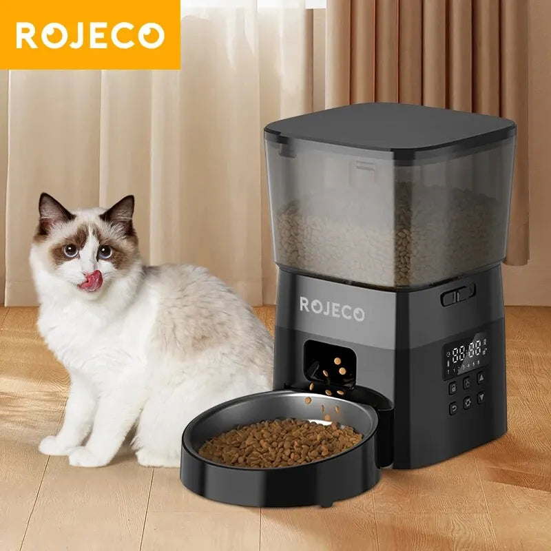 ROJECO Automatic Pet Feeder – Button Version, Smart Cat & Dog Food Dispenser