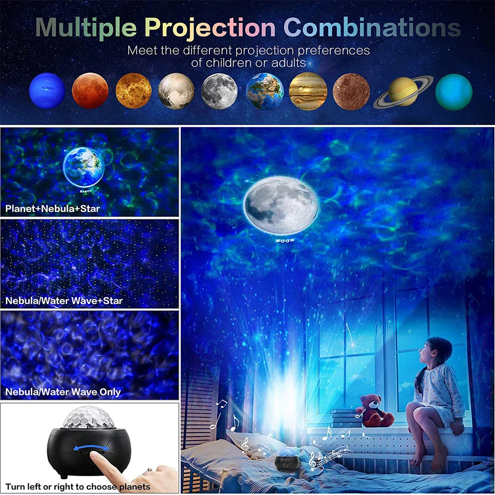 Galaxy Star Projector – LED Night Light with Bluetooth Music & Remote