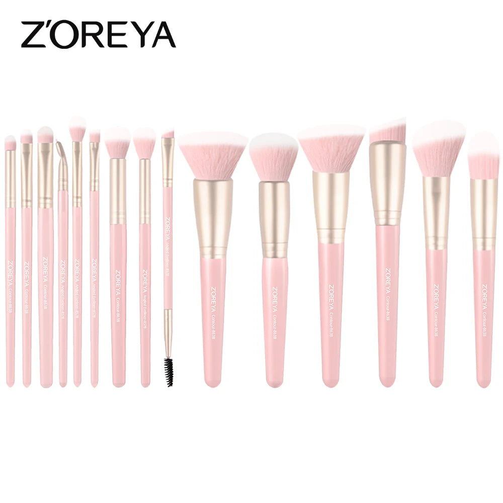 ZOREYA 15PCS Makeup Brush Set – Eyeshadow, Foundation, Contour, Lip, Premium Synthetic Kabuki