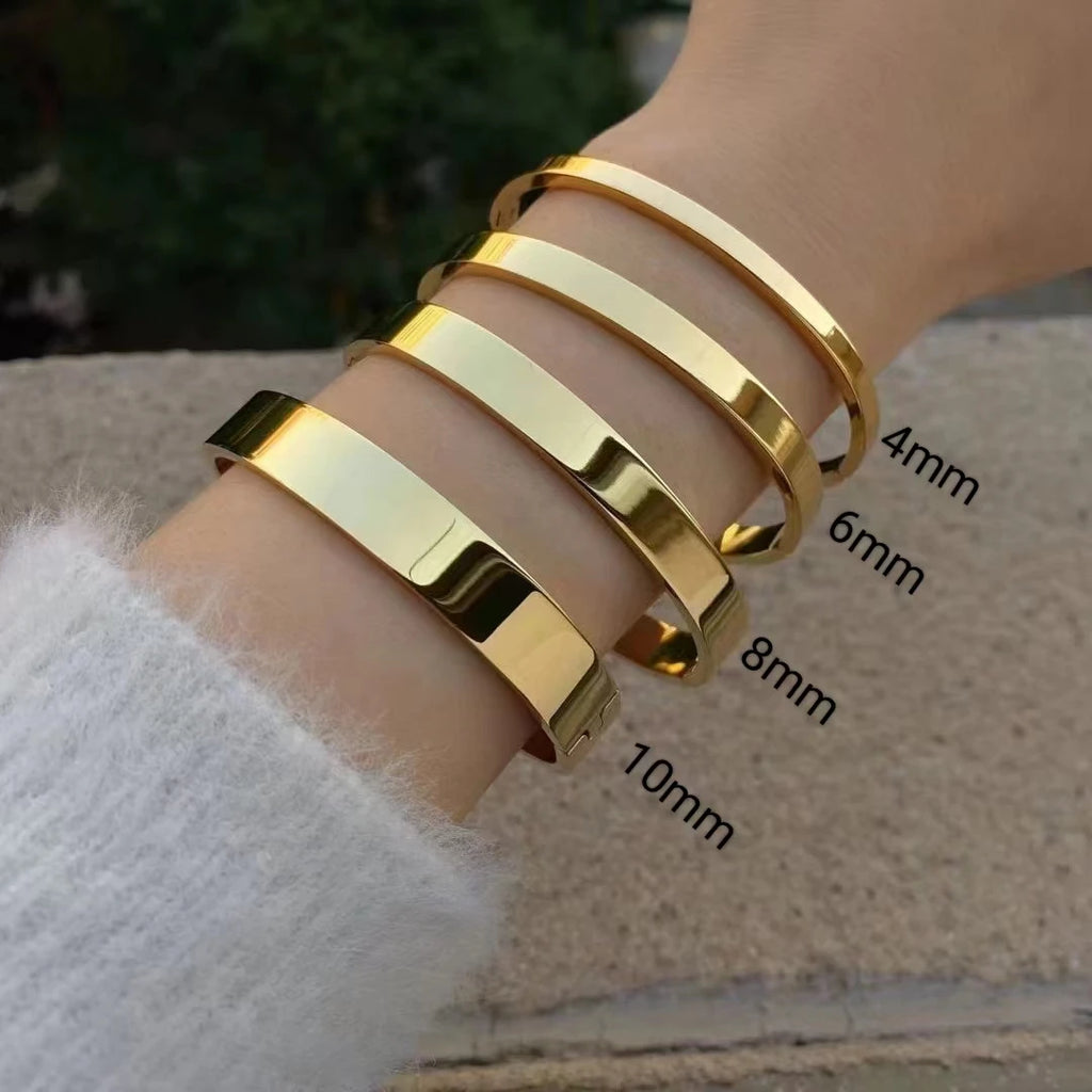 Oval Smooth Stainless Steel Bangle. 18k Gold Color Charm Jewelry Gifts Wholesale