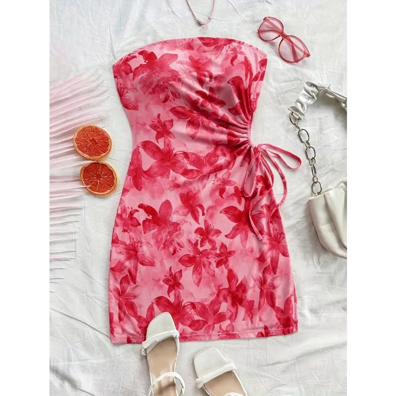 Floral Print Strapless Mini Dress