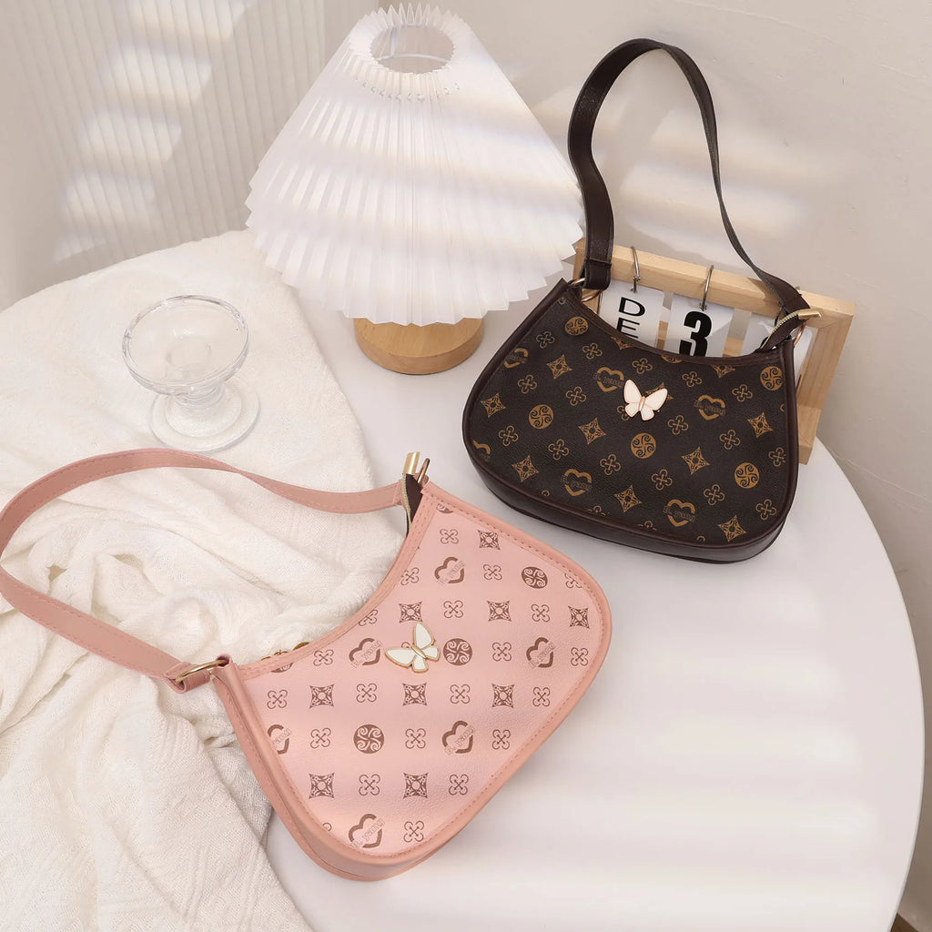 Premium Crescent Shoulder Bag – Butterfly Decor Women’s Handbag