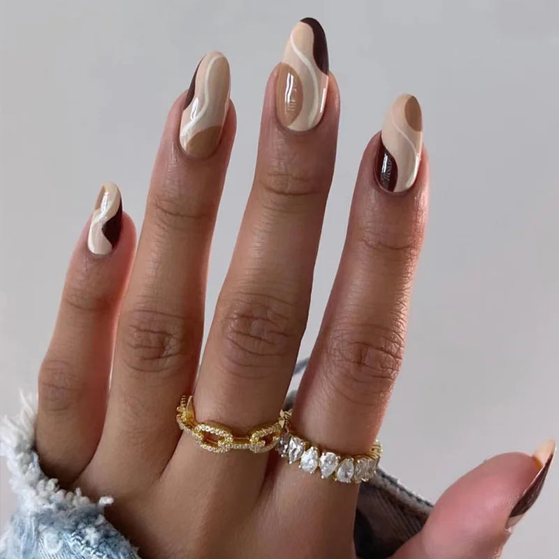 Medium Acrylic Almond Fake Nails – Removable Press-On, French Style, Europe/USA Design