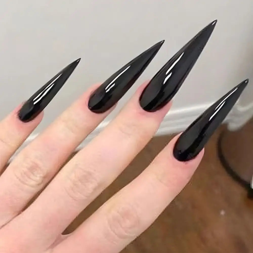 24PCS Stiletto French Fake Nails – White Edge, Aurora, Full Cover, Press-On, DIY Detachable