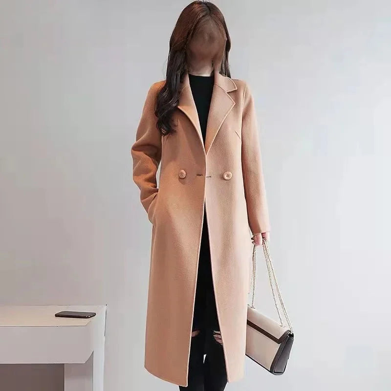 Manteau Femme Grande Taille Mi-Long – Laine, Coupe Ample, Style Coréen, Printemps/Automne, Polyester Épaissi