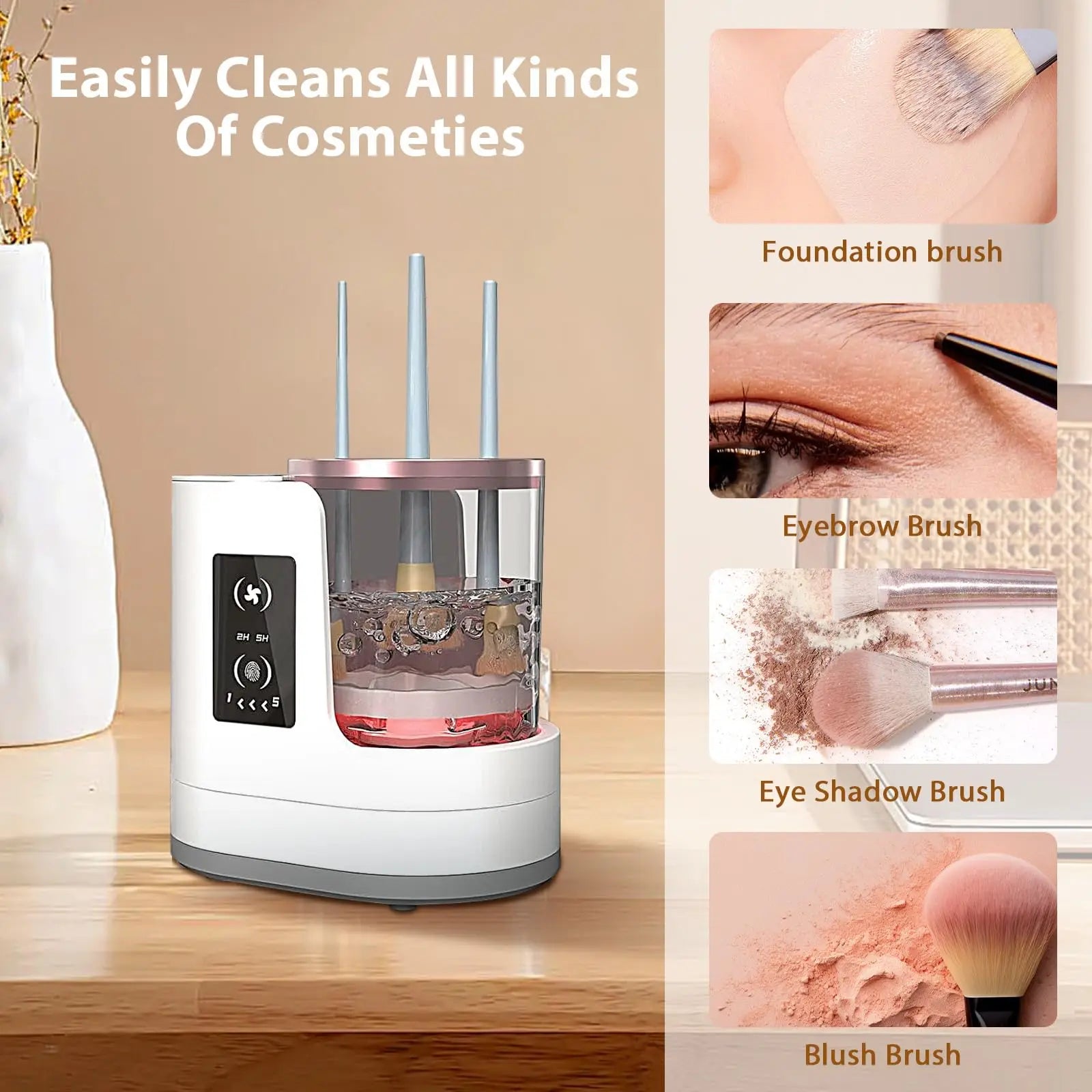 Electric Makeup Brush Cleaner – For All Brush Types: Contour, Eyeshadow, Blush, Concealer, Foundation