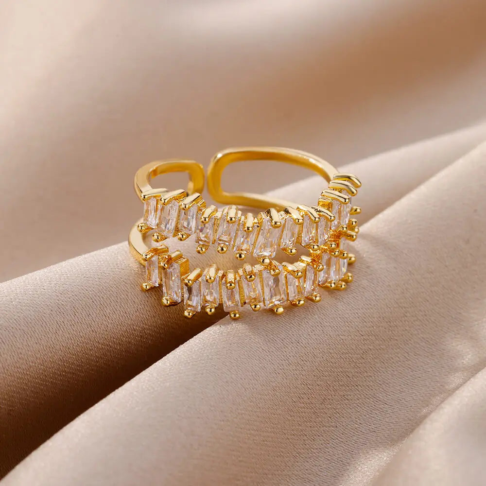Double Éclat – Gold Zircon Adjustable Ring
