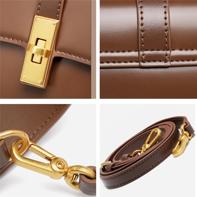 Elegant Leather Underarm Bag – Luxury Women’s Crossbody Saddle Handbag