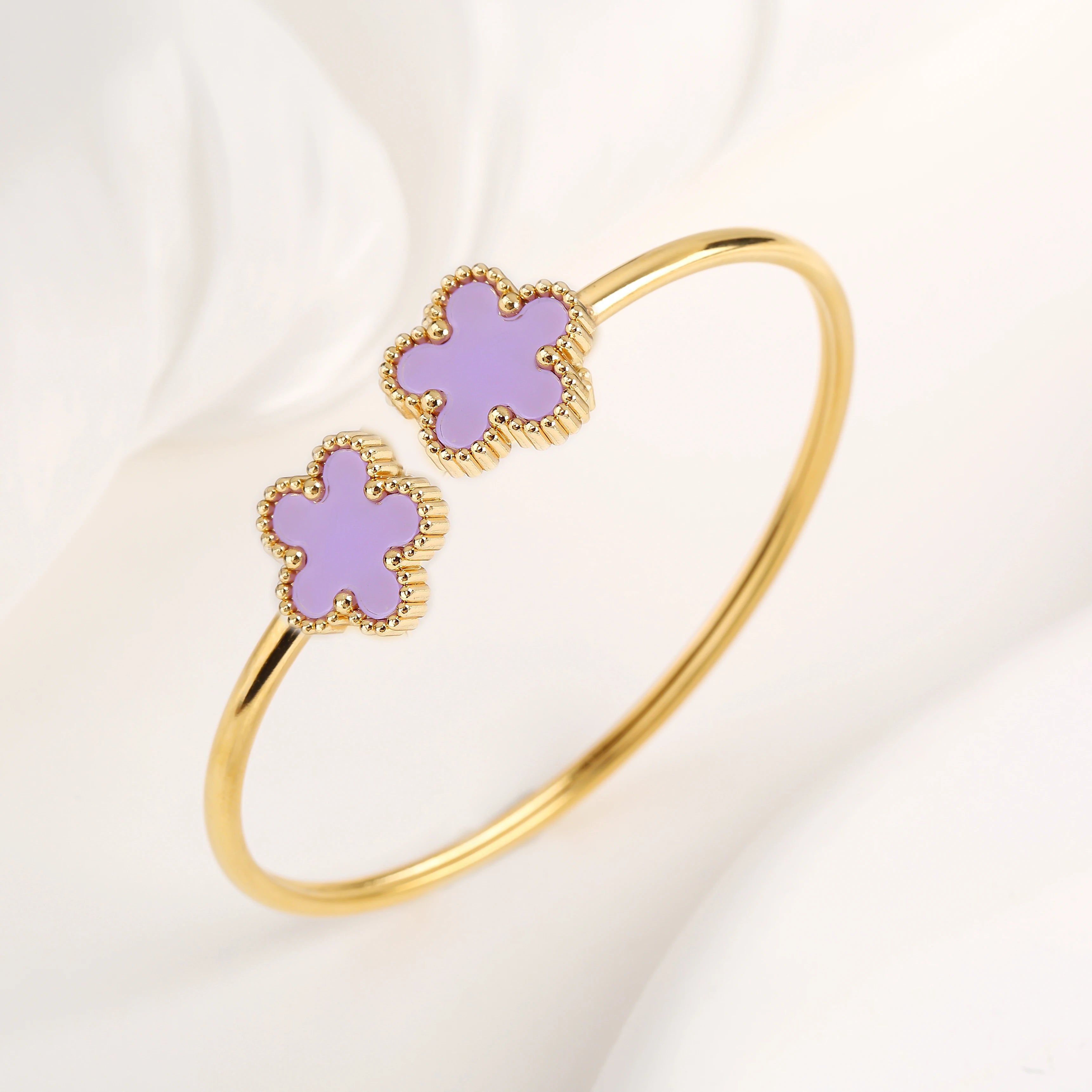 Creative Five-Leaf Flower Open Bangle – Stainless Steel for Women