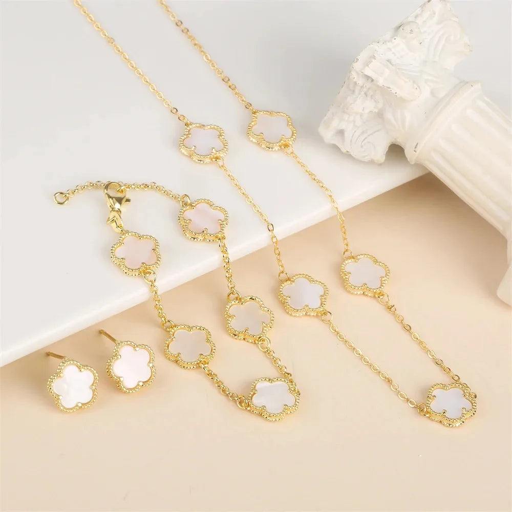 Five-Leaf Flower Jewelry Set – Bracelet & Necklace for Women