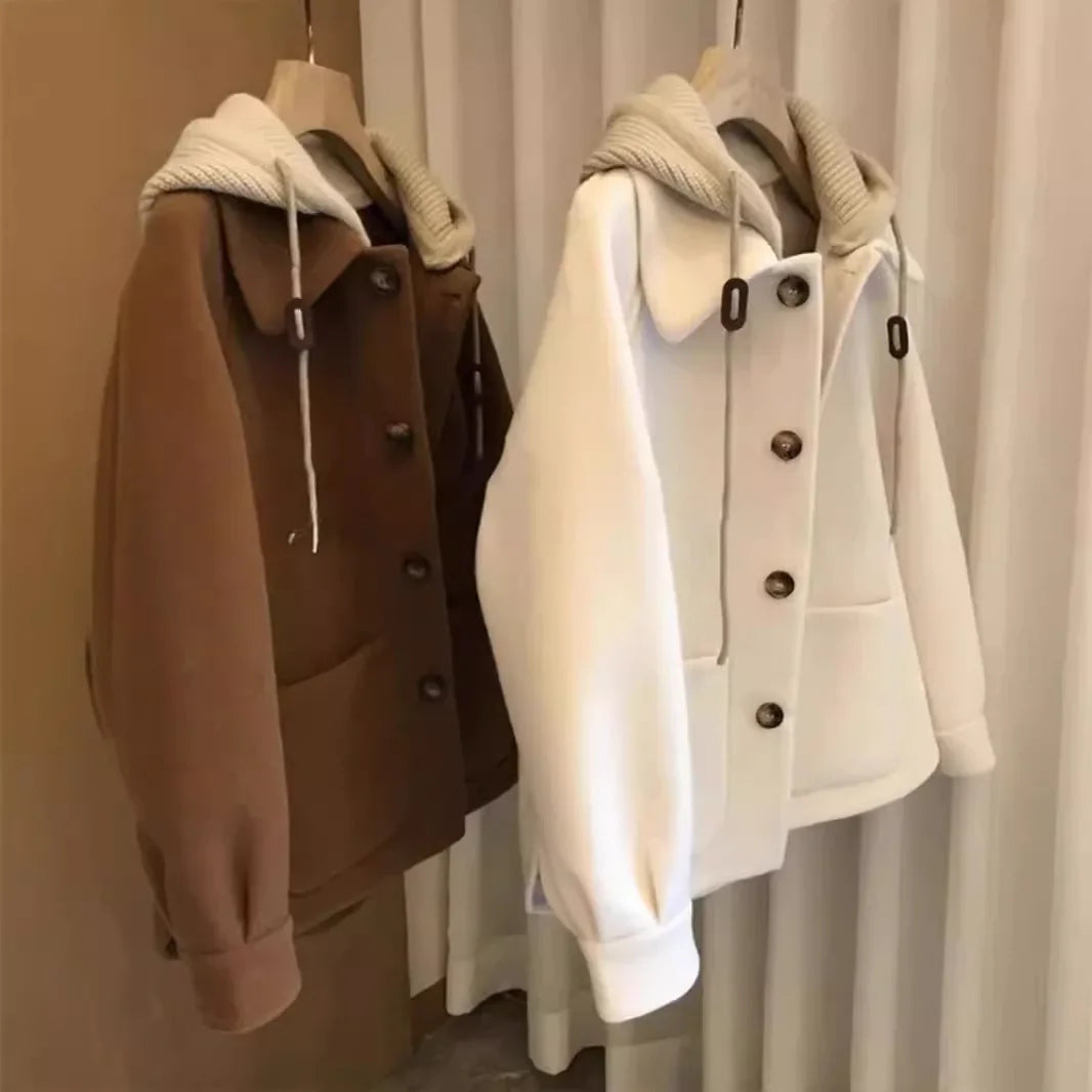 Manteau Femme Tricoté – Coupe Ample, Capuche, Style Coréen Automne/Hiver