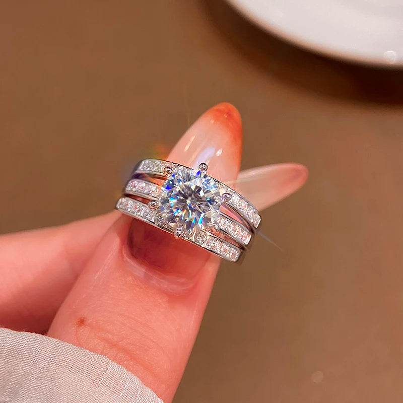 2CT Moissanite Diamond Ring Set 925 Silver